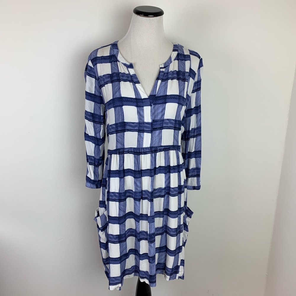 Anthropologie Mauve Window Pane Print Dress